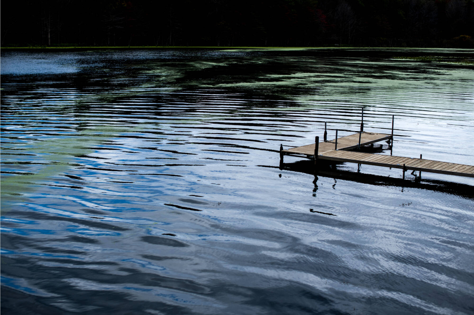 dock in calm lake water